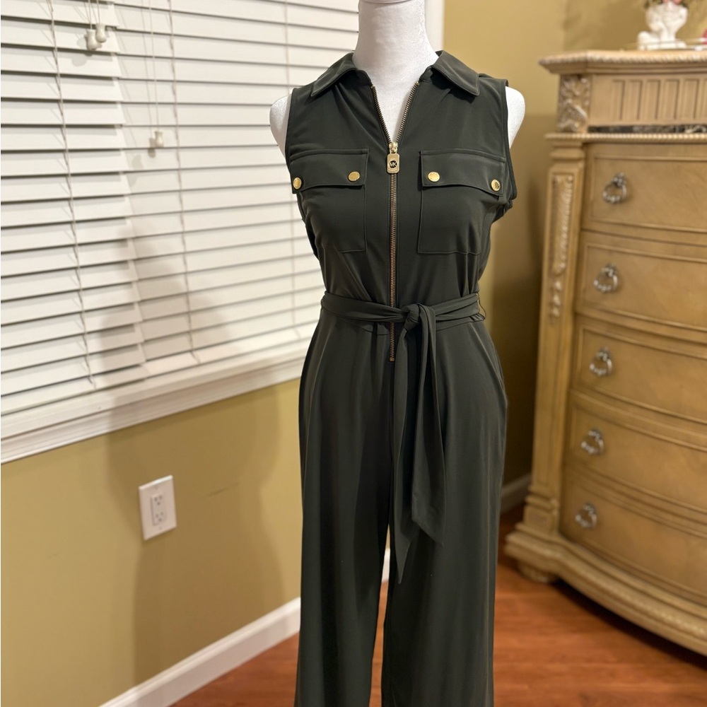 NWOT Michael Kors Dark Green Sleeveless Jumpsuit - Picture 2 of 5